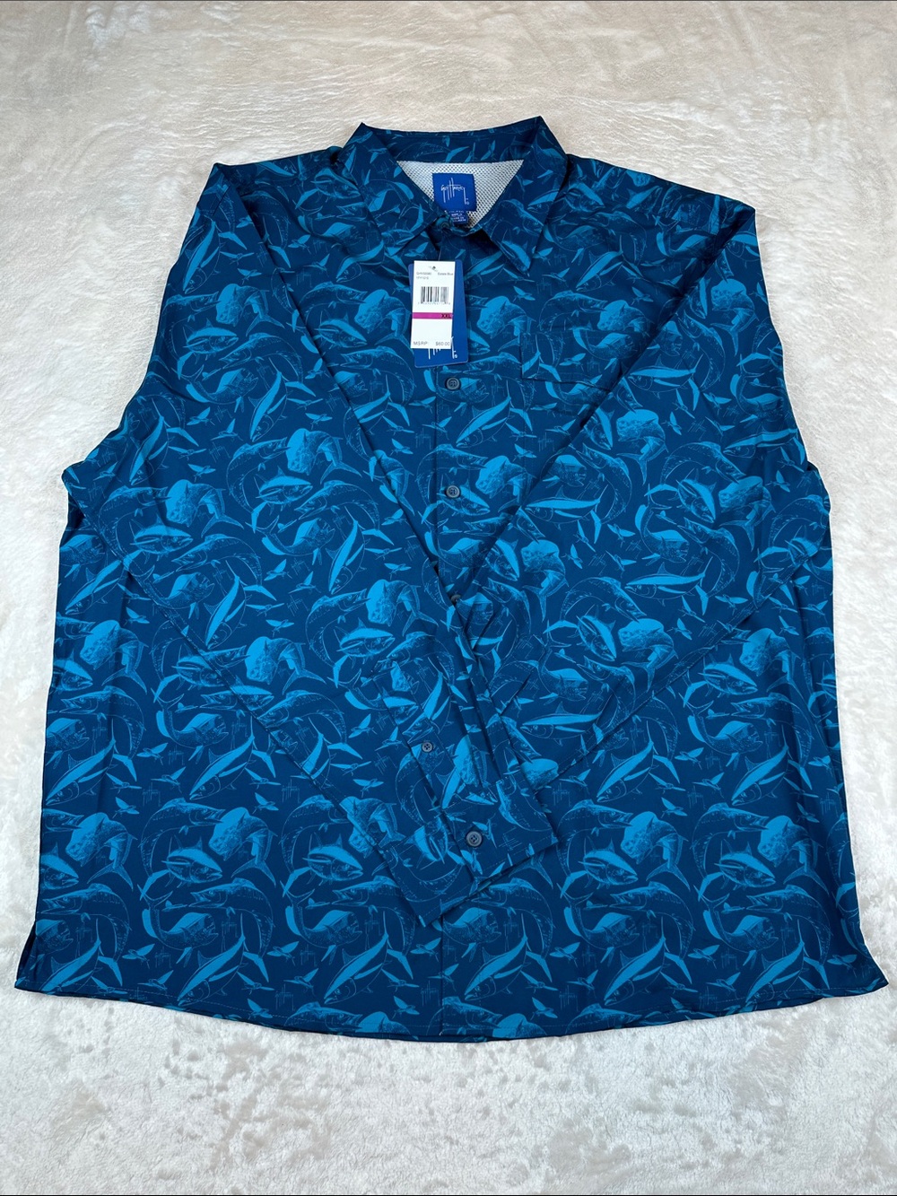 Guy Harvey Size XXL Blue Tropical Button-Down Shirt | Outdoors | Lightweight